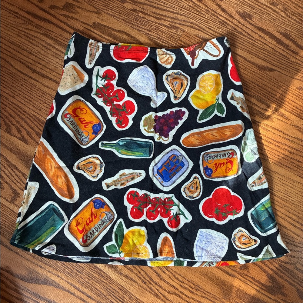 Lisa Says Gah Black Skirt with charcuterie Print